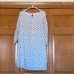 White and navy polka dot dress.